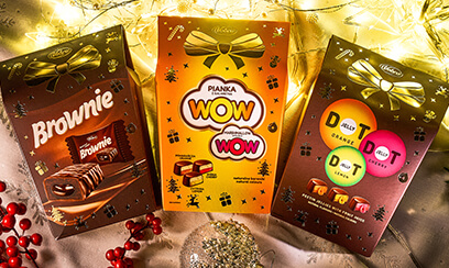 Świąteczne opakowania Brownie, Pianka z galaretką WOW i Jelly DOT with filling