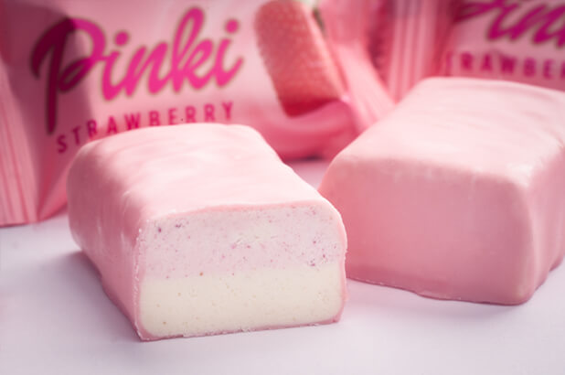 Przekrojone cukierki Pinki Strawberry bez zawijek