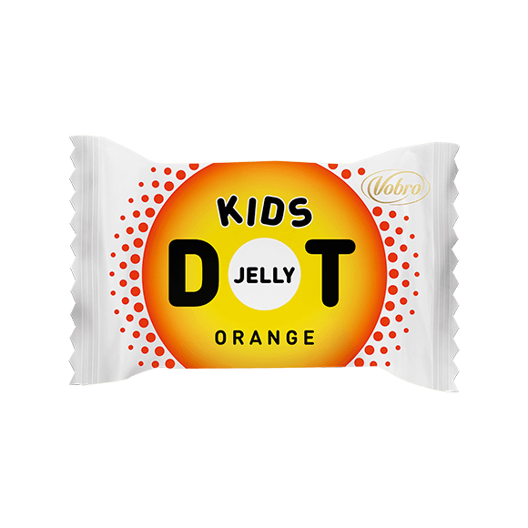 Galaretka Jelly DOT Kids od Vobro o smaku pomarańczowym w zawijce, przód