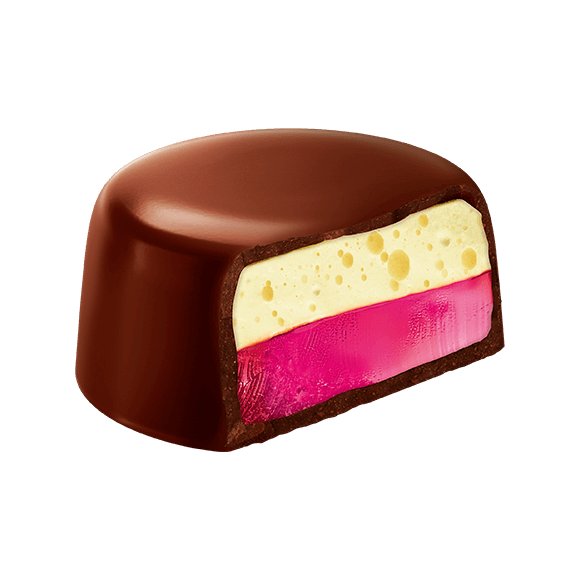 Przekrojona pianka z galaretką WOW o smaku wiśniowym